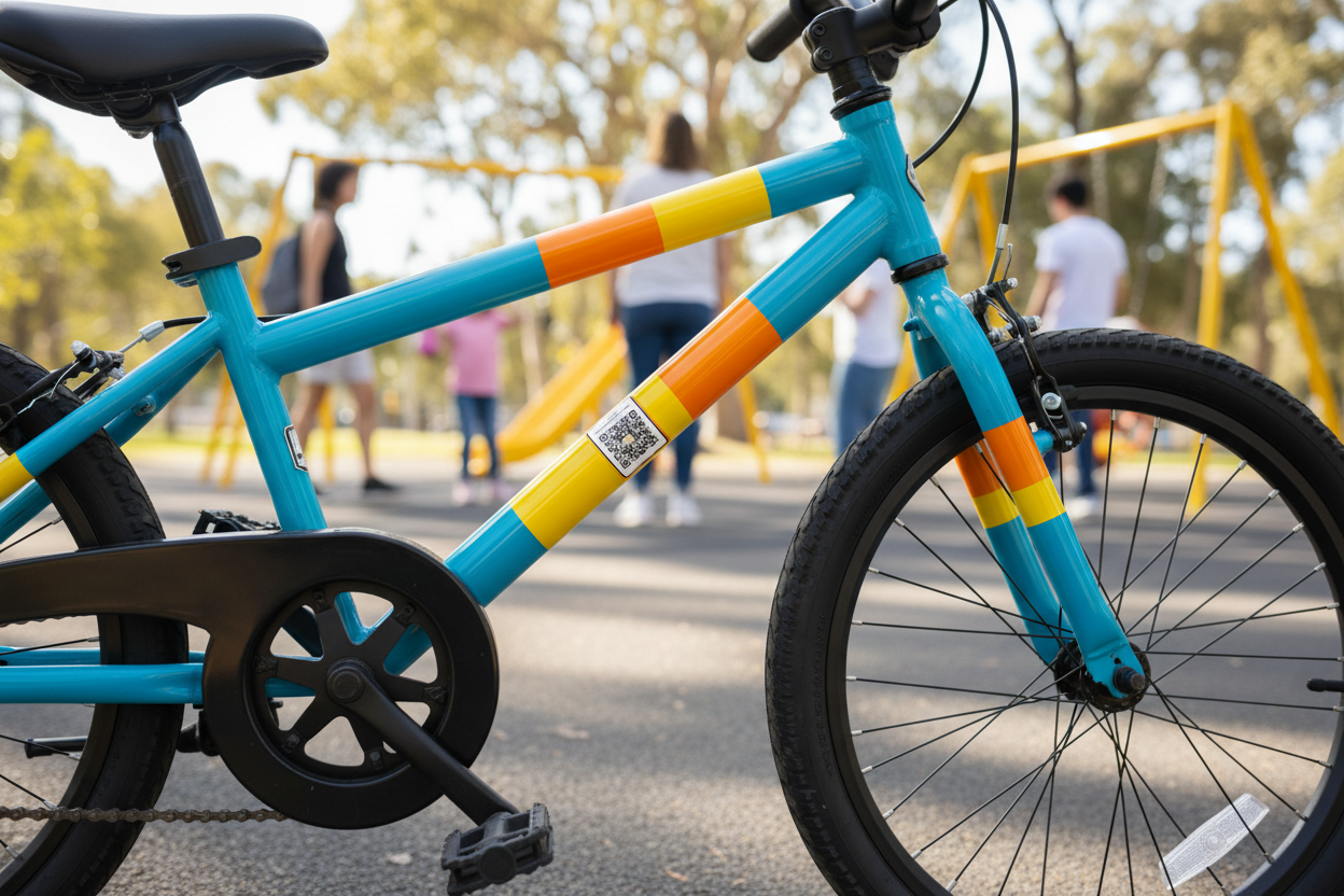 Oi! Smart Contact Sticker 2cm on kids' bicycle