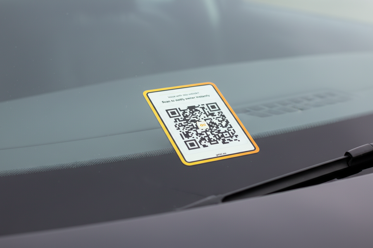 Oi! Vehicle Alert Sticker 7cm close-up on windscreen